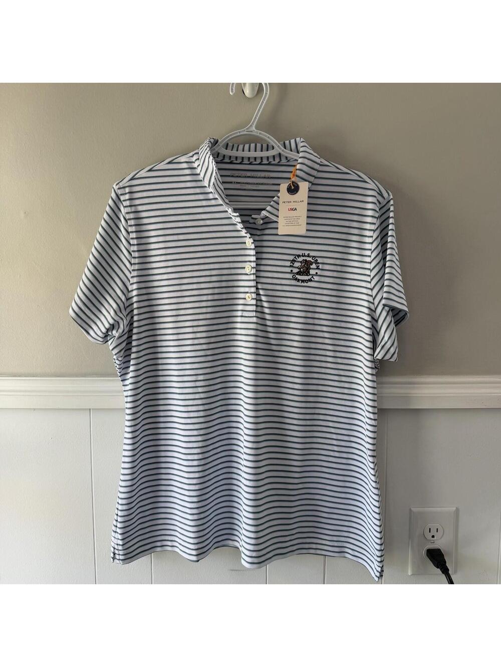 Peter Millar Summer Comfort Women Polo 125 US Open Oakmont Green Blue Stripes XL